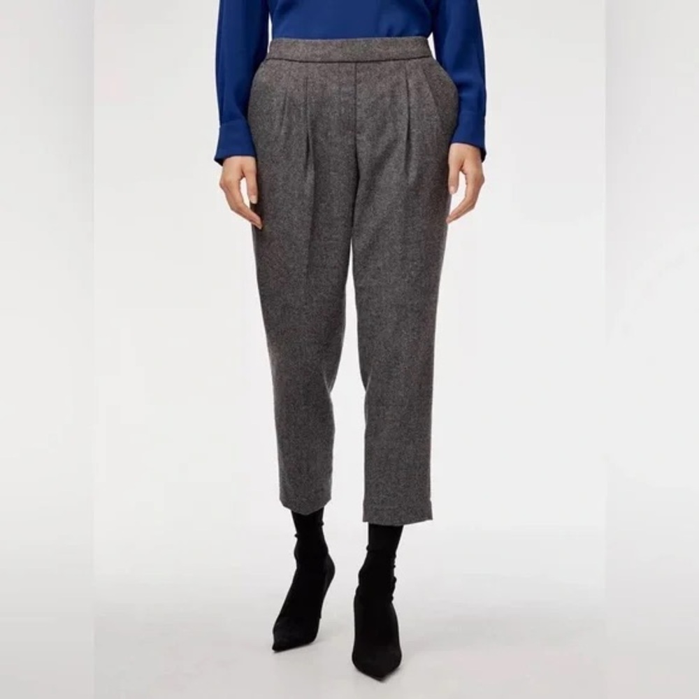 Aritzia Babaton Cohen Cropped Wool Pleated Dress Pant - Dark Charcoal - Sz 10